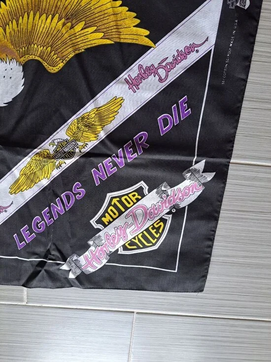 NEW Vintage Harley Davidson Eagle Bandana Legends Never Die Black 21"x21" USA - Picture 2 of 5